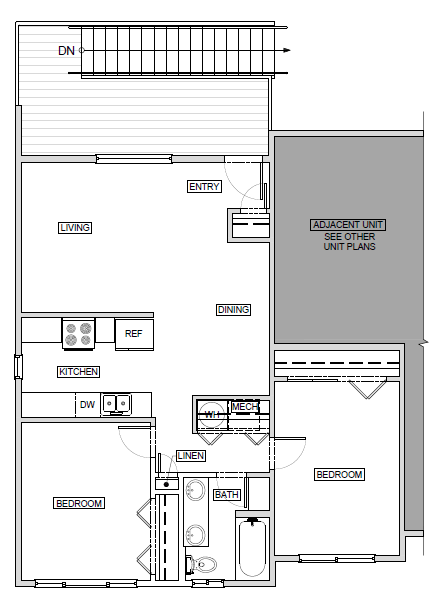 Floor plan for 2 beds, 1 bath, 800 sqft